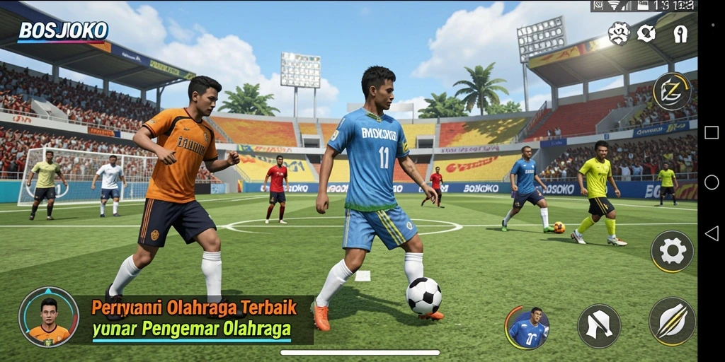 Tangkapan layar BOSJOKO menampilkan gameplay olahraga yang dinamis.