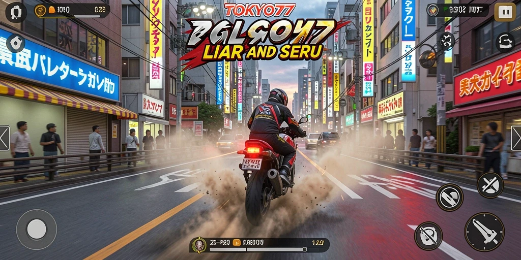Tampilan gameplay seru di jalanan Tokyo yang ramai.