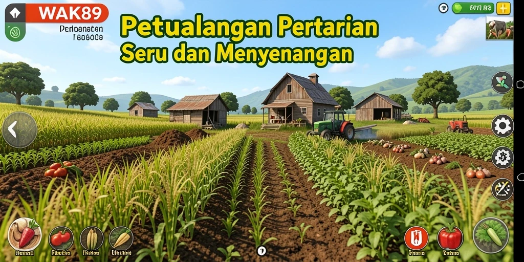 Screenshot gameplay WAK89 menunjukkan kebun yang indah dan berwarna-warni.